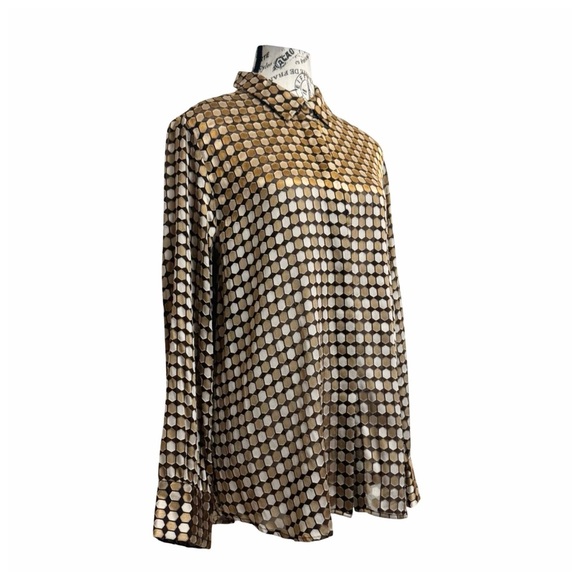Chico's Women's Geometric Button-Down Shirt. Brown, Black, Gold. Size 1 - Picture 4 of 13